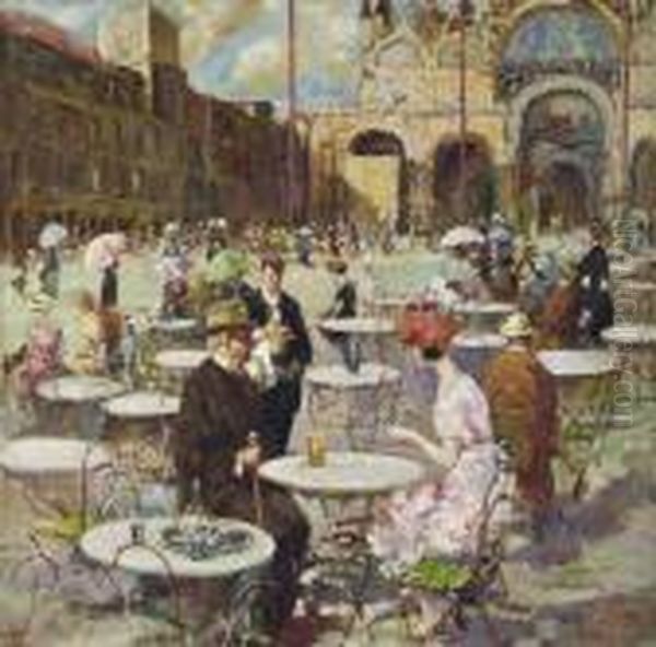 Caffe' In Piazza,venezia Oil Painting by Vincenzo Irolli