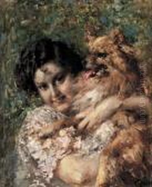 Bimba Con Cagnolino Oil Painting by Vincenzo Irolli