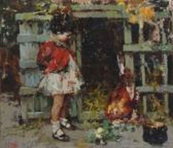 Bambina Nell'aia Oil Painting by Vincenzo Irolli