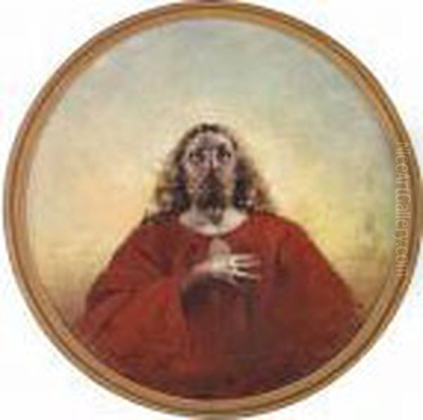 Christ In A Red Coat And With A Halo Oil Painting by Vincenzo Irolli