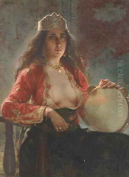 The Tambourine Player Oil Painting by Francesco De Maria