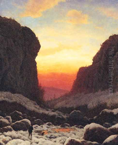 A Winter Evening Oil Painting by Frederick William Meyer