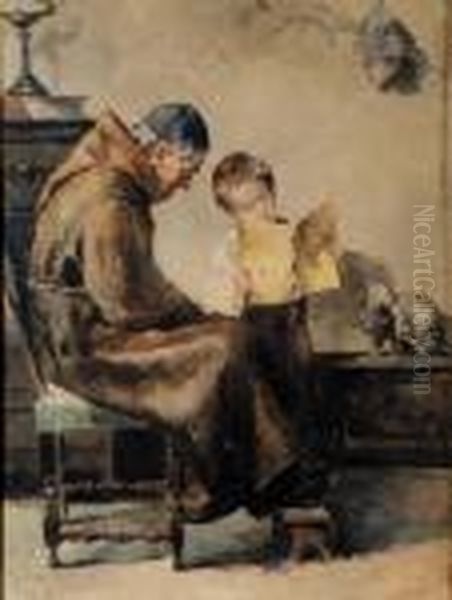 Frate Con Bambino Oil Painting by Vincenzo Irolli