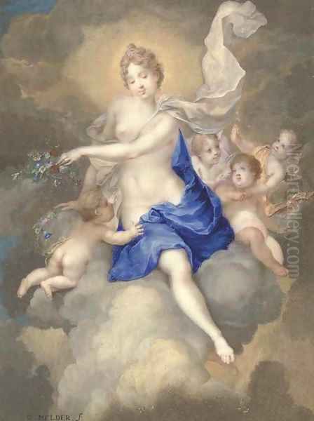 Flora seated on a cloud with putti Oil Painting by Gerard Melder