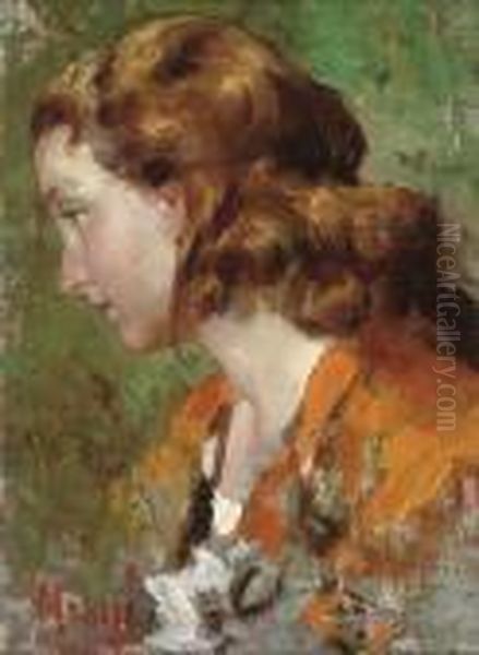 The Girl With Auburn Hair Oil Painting by Vincenzo Irolli