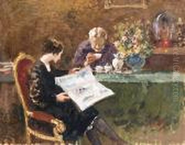 La Lettura Del Giornale Oil Painting by Vincenzo Irolli