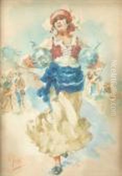 An Italian Girl Carrying Flagons Oil Painting by Vincenzo Irolli