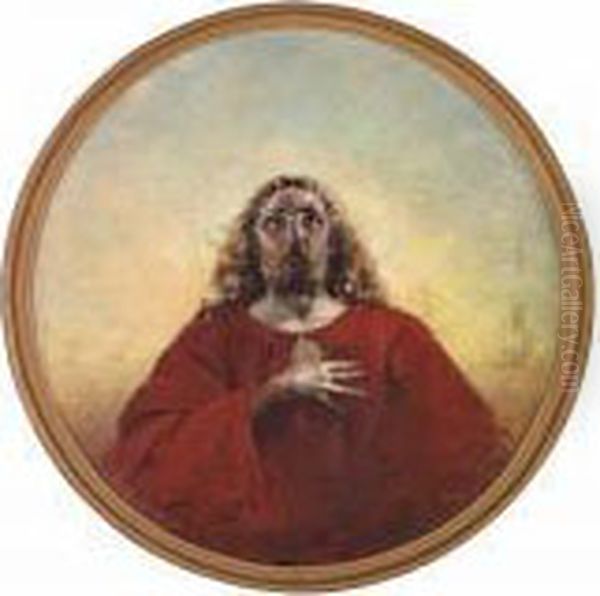 Christ In A Red Coatand With A Halo Oil Painting by Vincenzo Irolli