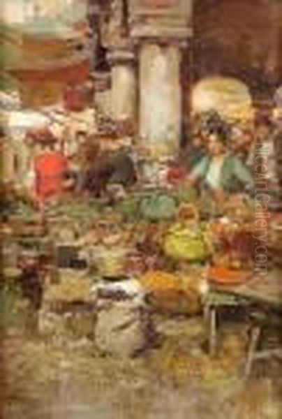 Mercato A Napoli Oil Painting by Vincenzo Irolli