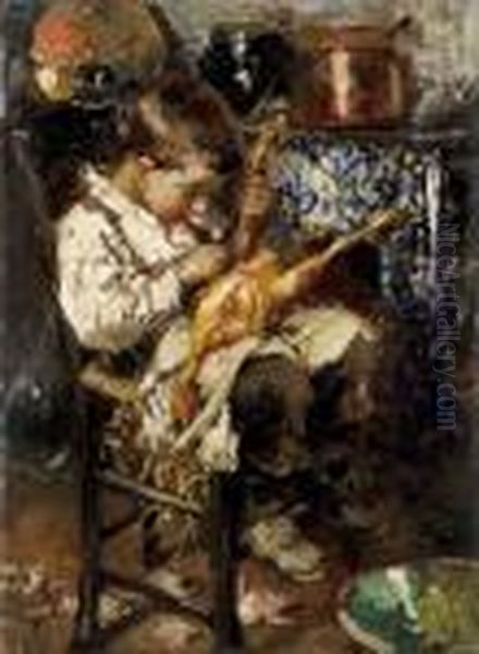 Bambino Che Spenna Il Pollo Oil Painting by Vincenzo Irolli