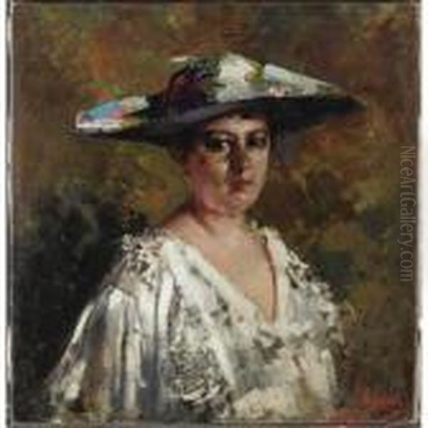 Ritratto Di Donna Col Cappello Oil Painting by Vincenzo Irolli