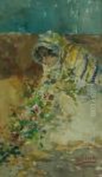 Femme Aux Fleurs Oil Painting by Vincenzo Irolli