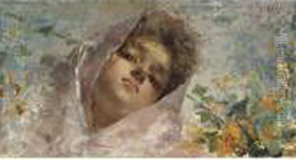 Ritratto Di Fanciulla Con Velo Rosa Oil Painting by Vincenzo Irolli