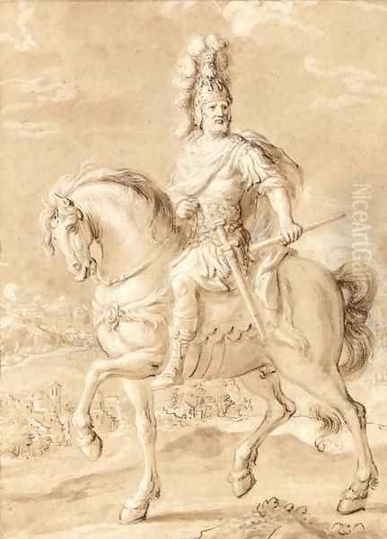 A general on horseback in a landscape Oil Painting by Pierre Mosnier