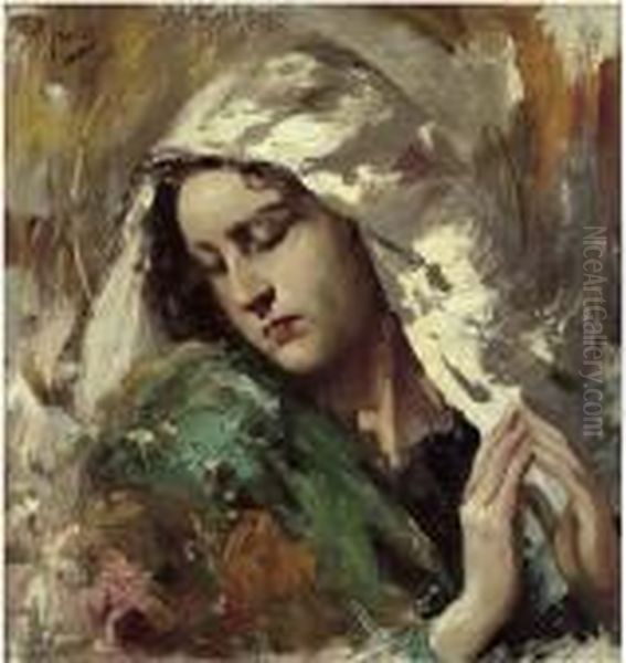 Madonna Orante A Mezza Figura Oil Painting by Vincenzo Irolli