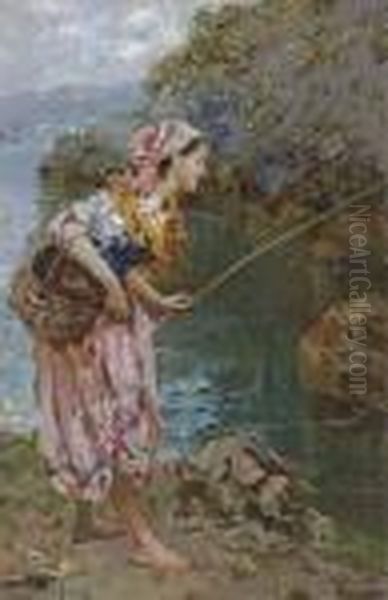 La Pescatrice Oil Painting by Vincenzo Irolli