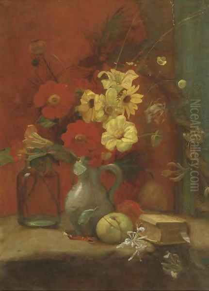 Ewyckshoeve mixed flowers on a table Oil Painting by Piet Meiners