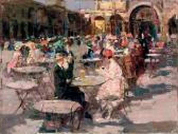 Caffe Florian A Piazza San Marco Oil Painting by Vincenzo Irolli