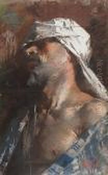 A Head Study Of A Moor Oil Painting by Vincenzo Irolli