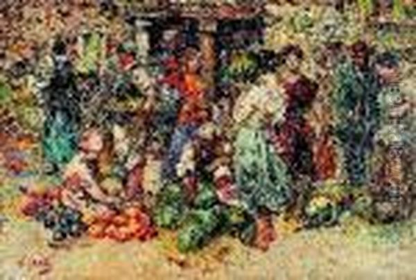 Italienischer Markt. Oil Painting by Vincenzo Irolli