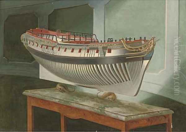 Study of a model of a Royal Naval frigate Oil Painting by Joseph Marshall