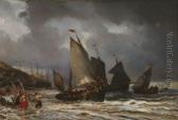 Depart Pour La Peche Oil Painting by Eugene Isabey