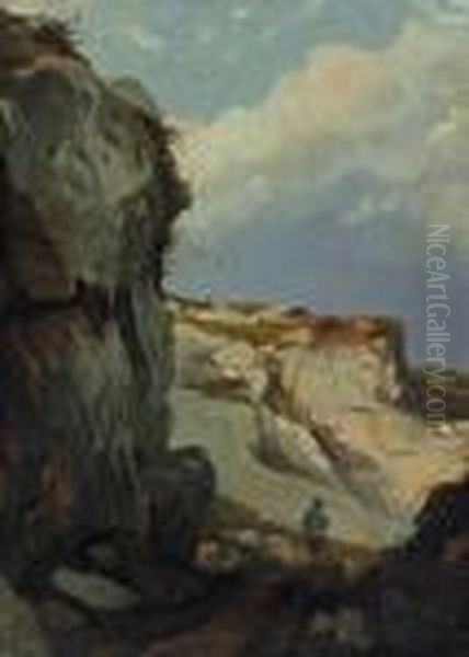 A Figure At The Foot Of A Cliff Oil Painting by Eugene Isabey