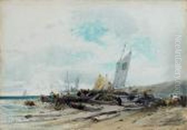 Bateaux Au Mouillage Oil Painting by Eugene Isabey