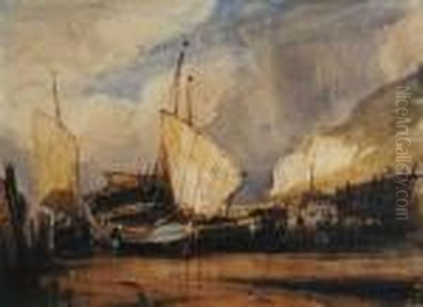 Beached Boats Oil Painting by Eugene Isabey