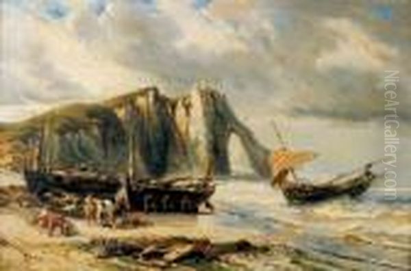 Falaise A Etretat Oil Painting by Eugene Isabey