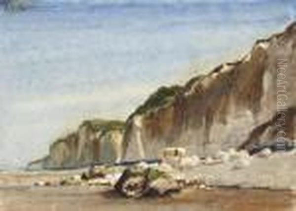 A Coastal Scene With Cliffs Oil Painting by Eugene Isabey