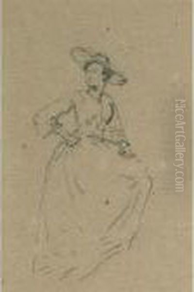 A Study Of A Lady In A Wide Brimmed Hat ( Two Views, A Double-sided Work) Oil Painting by Eugene Isabey