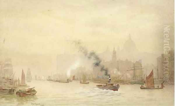 A view of St. Paul's from across the Thames Oil Painting by Sir Hubert James Medleycott