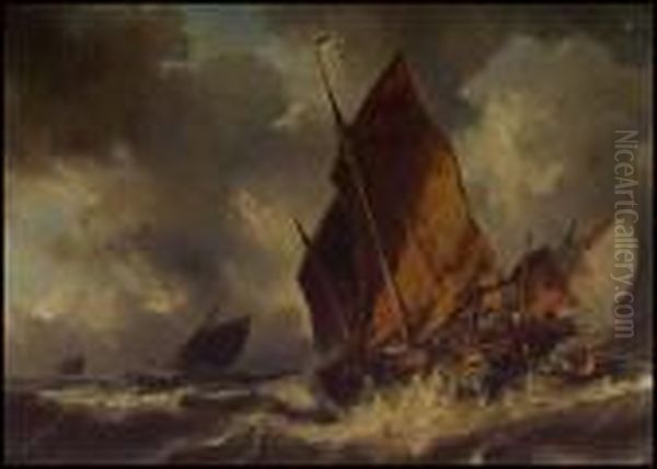 Sailing Vessel Floundering In A Stormy Scene Oil Painting by Eugene Isabey