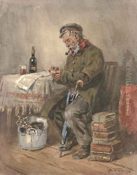 Portrait of a man smoking a pipe Oil Painting by Vladimir Egorovich Makovskii