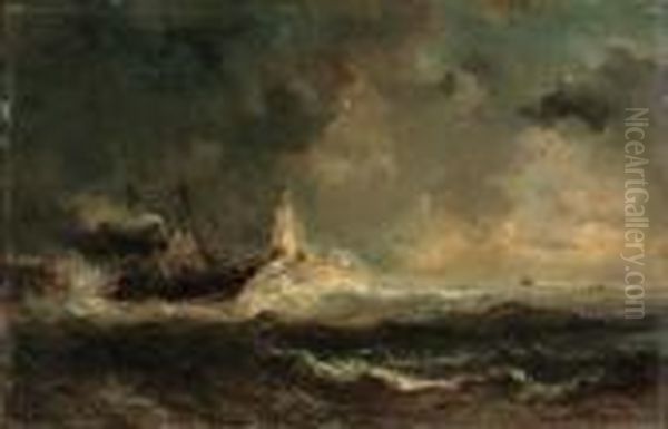 Bateau Dans Un Orage (boat In A Storm) Oil Painting by Eugene Isabey