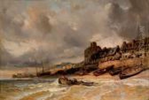 Port A Maree Basse Oil Painting by Eugene Isabey