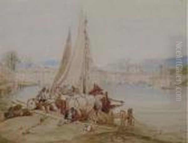 Dockside At A Southern Port Oil Painting by Eugene Isabey