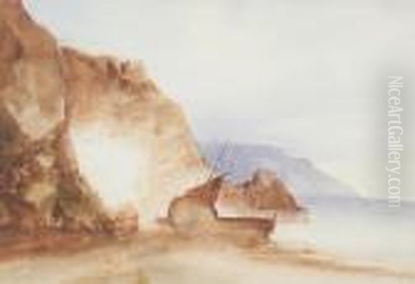 A Boat On A Seashore Line By Cliffs Oil Painting by Eugene Isabey