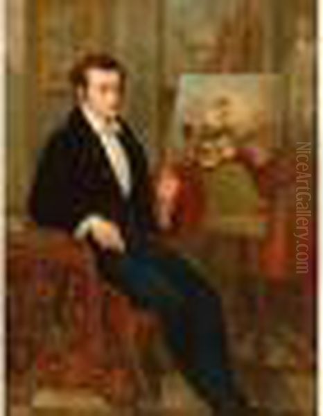 Portrait De L'artiste Dans Son Studio Oil Painting by Eugene Isabey