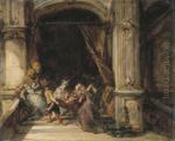 L'assassinat Du Duc De Guise Oil Painting by Eugene Isabey