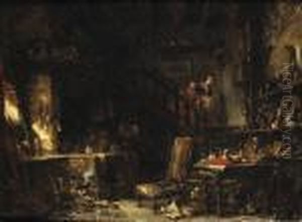 L'interieur De L'alchimiste Oil Painting by Eugene Isabey