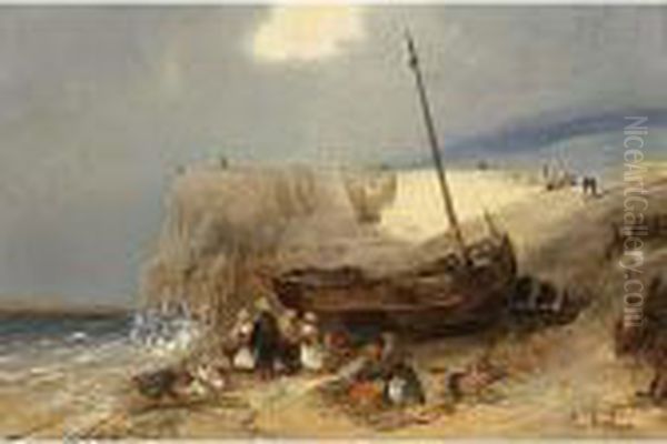 A Coastal Scene Oil Painting by Eugene Isabey