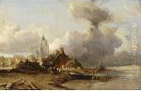 A Village By The Sea Oil Painting by Eugene Isabey