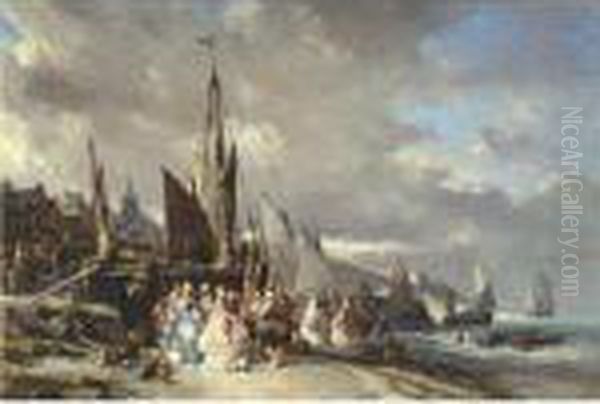 Scene De Port Oil Painting by Eugene Isabey