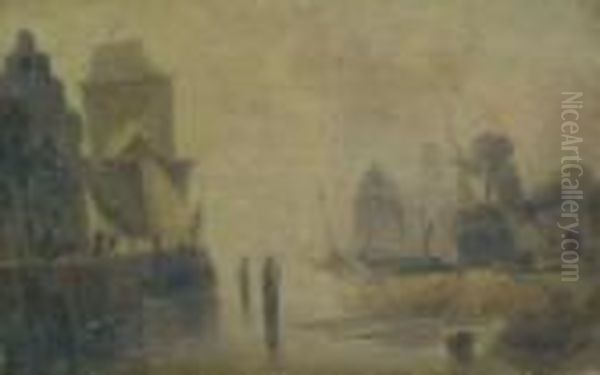 Port Scene Oil Painting by Eugene Isabey