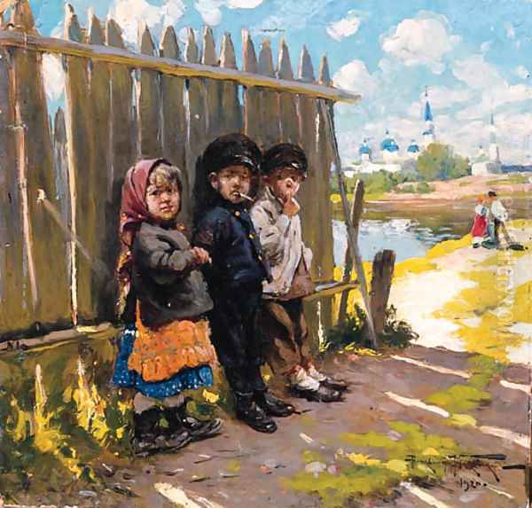 Village Children Oil Painting by Vladimir Egorovich Makovskii