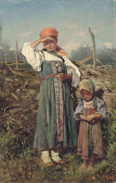 Peasant girls Oil Painting by Vladimir Egorovich Makovskii