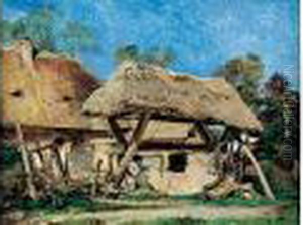 Cour De Ferme En Normandie Oil Painting by Eugene Isabey