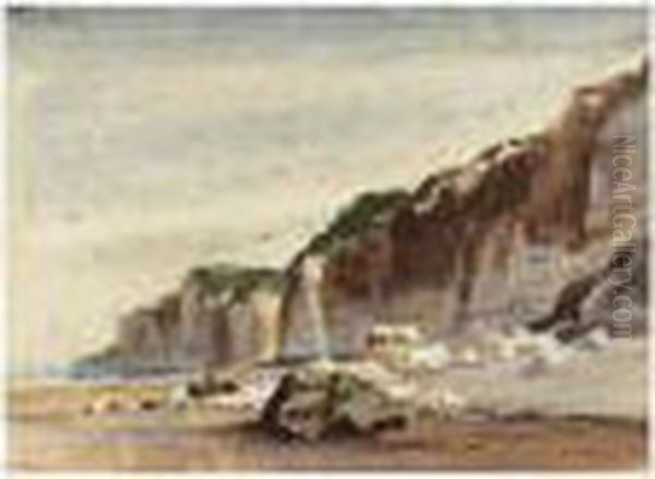 Falaise Et Rochers En Bord De Mer Oil Painting by Eugene Isabey